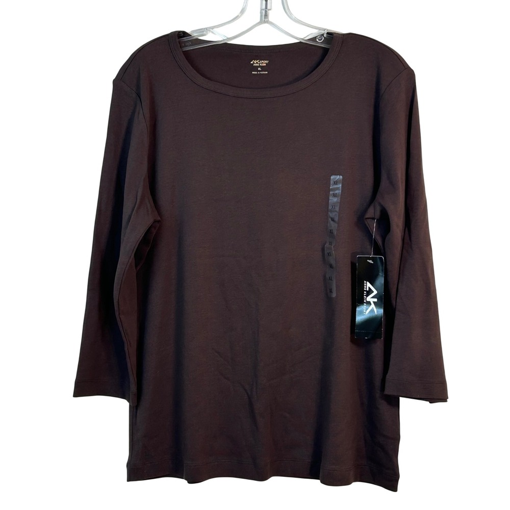 Anne Klein Sport Coffee Bean Brown 3/4 Sleeve Knit Top‎ XL